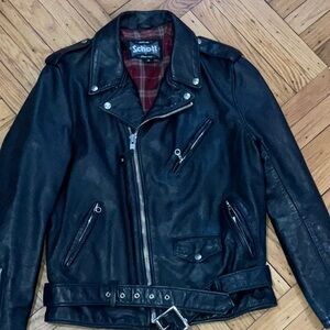 #288  Schott NYC Hand Vintaged Slim Fit Leather Motorcycle Jacket Size M